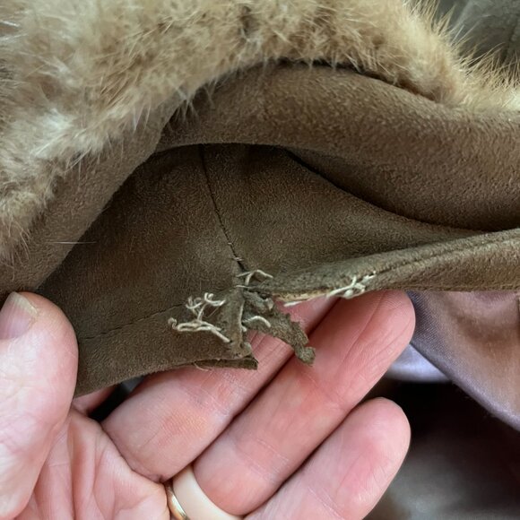 Vintage 60s Jacqueline's Feminine Apparel Memphis Nubuck Leather Coat Fur Collar - Picture 7 of 16